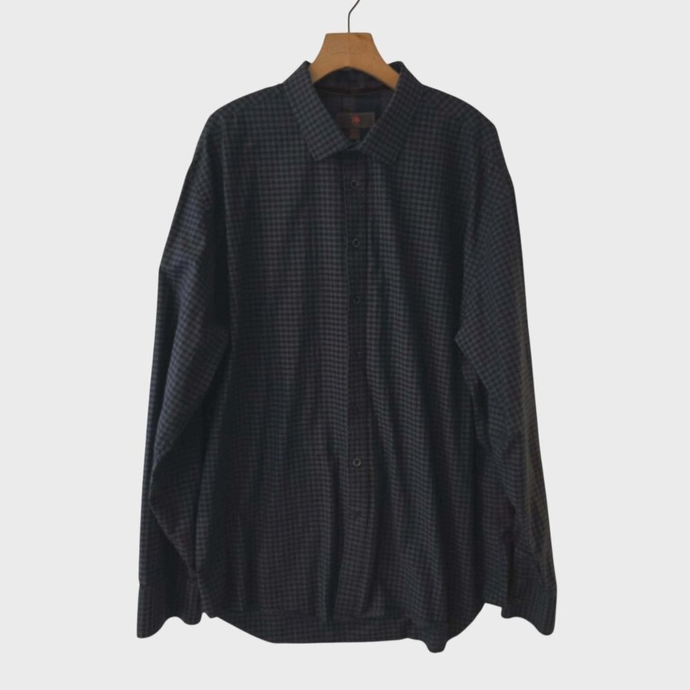Egara Dress‎ Shirt Blue Checkered Button Up Modern Fit Cotton 3XLT 19-19.5